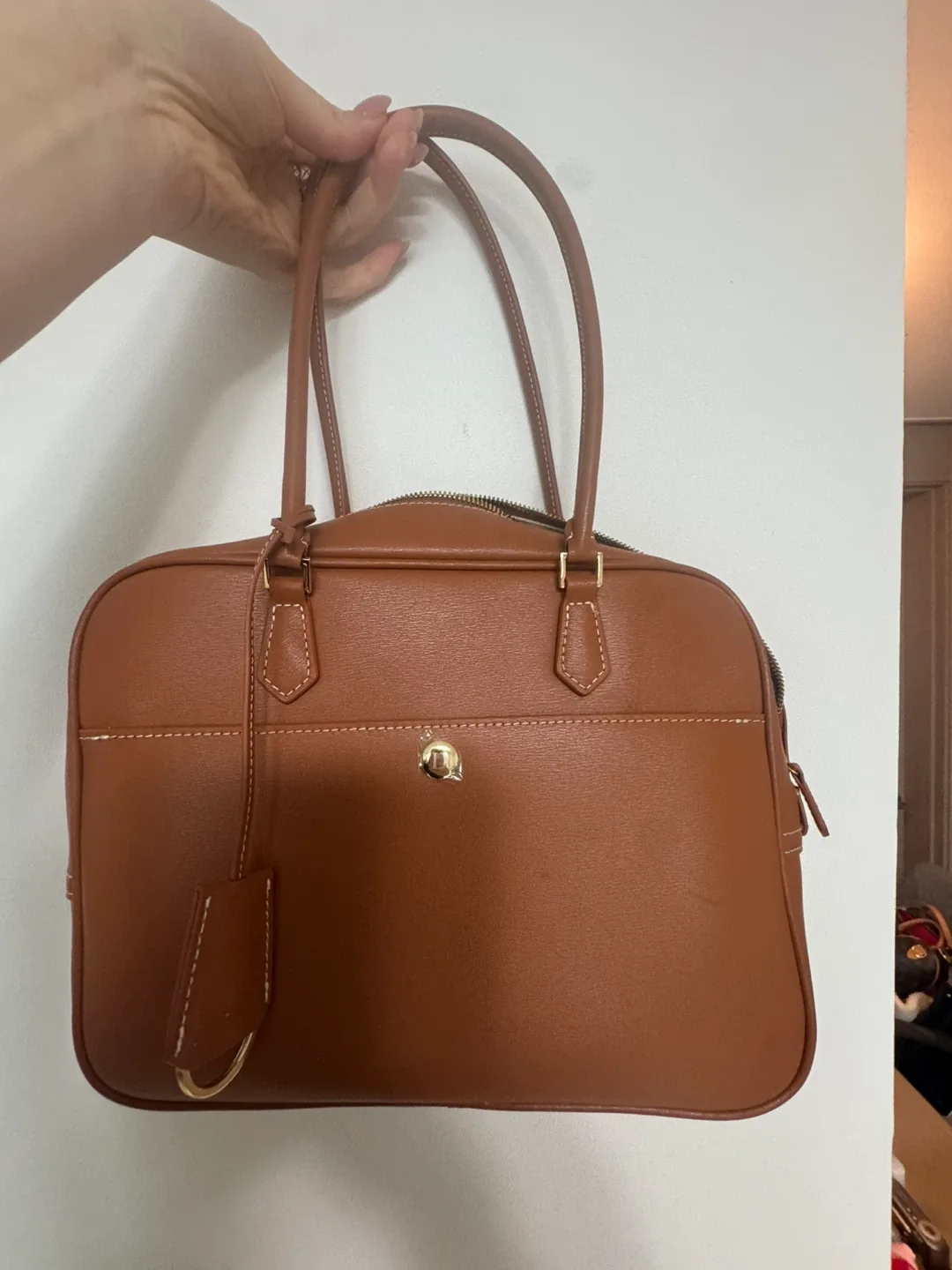 던스트 브라운 가죽 토트백