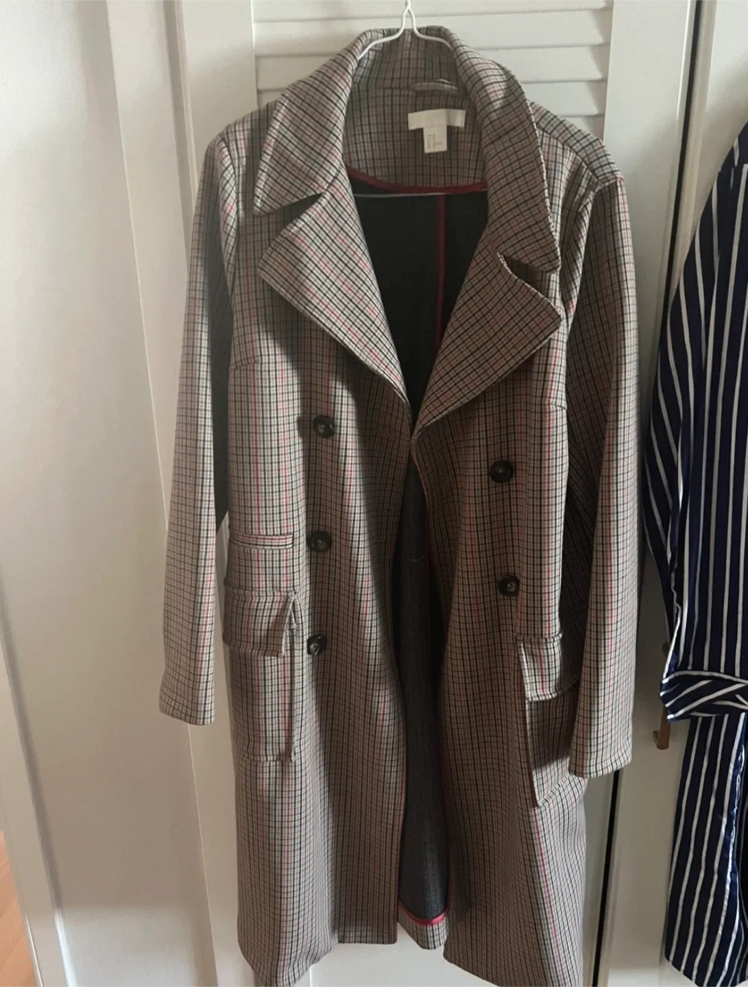 H&M 체크 더블 롱코트