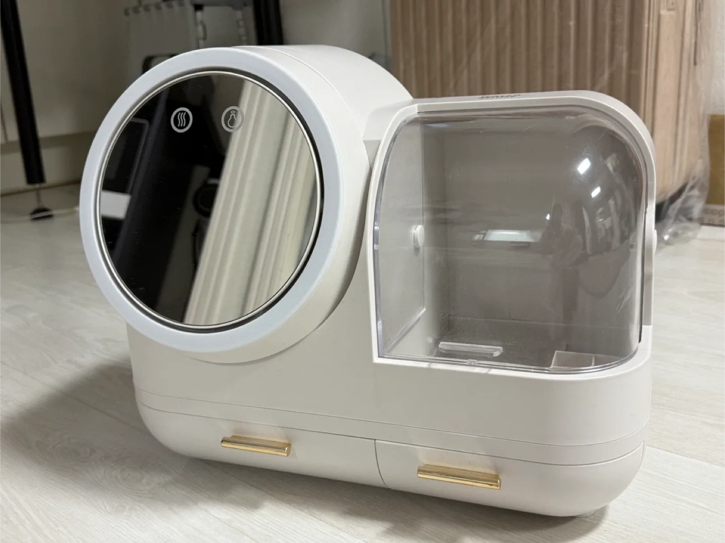 ✨3IN1 LED 거울 선풍기 화장품 정리함