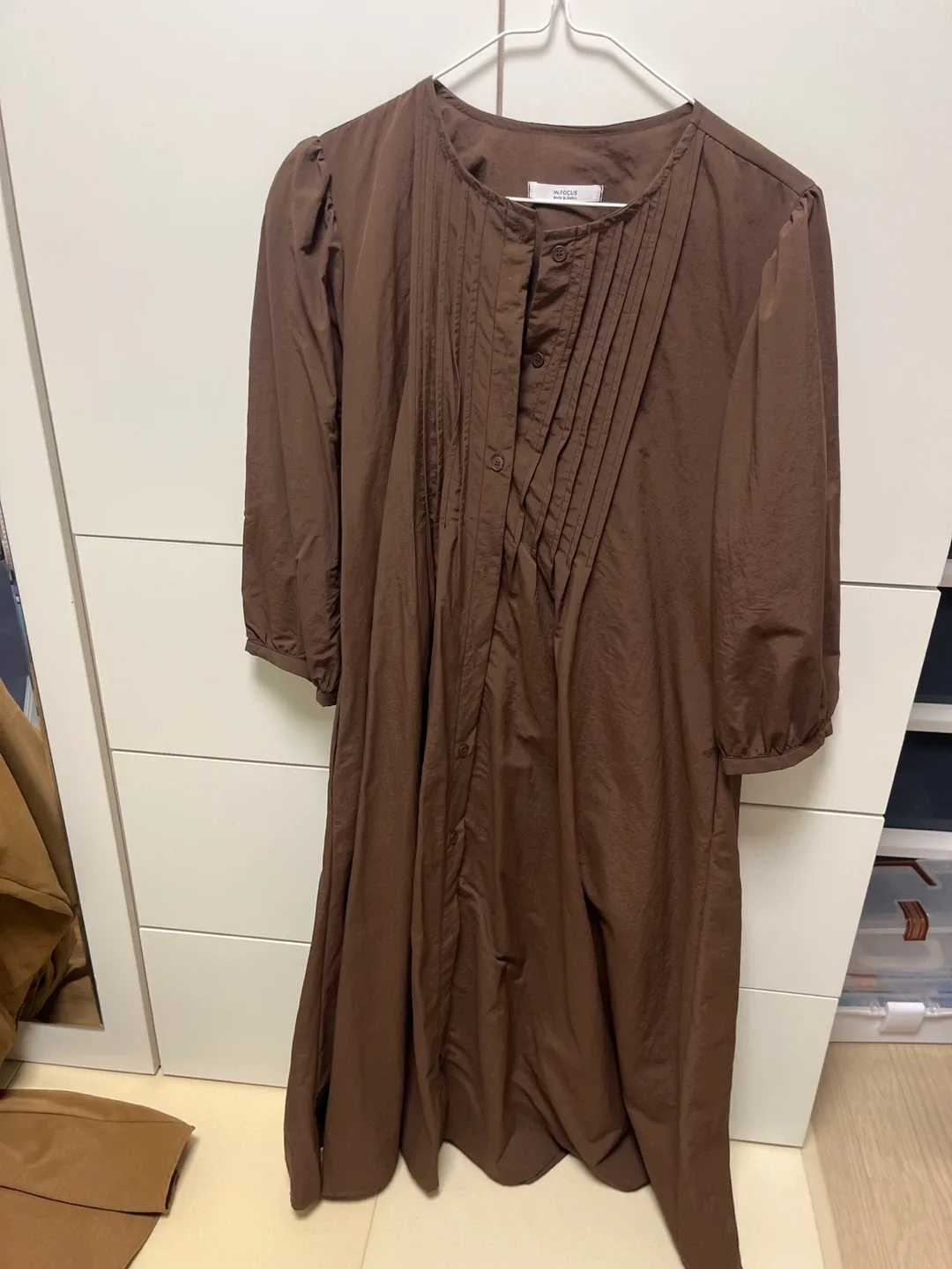 브라운 플리츠 롱 원피스