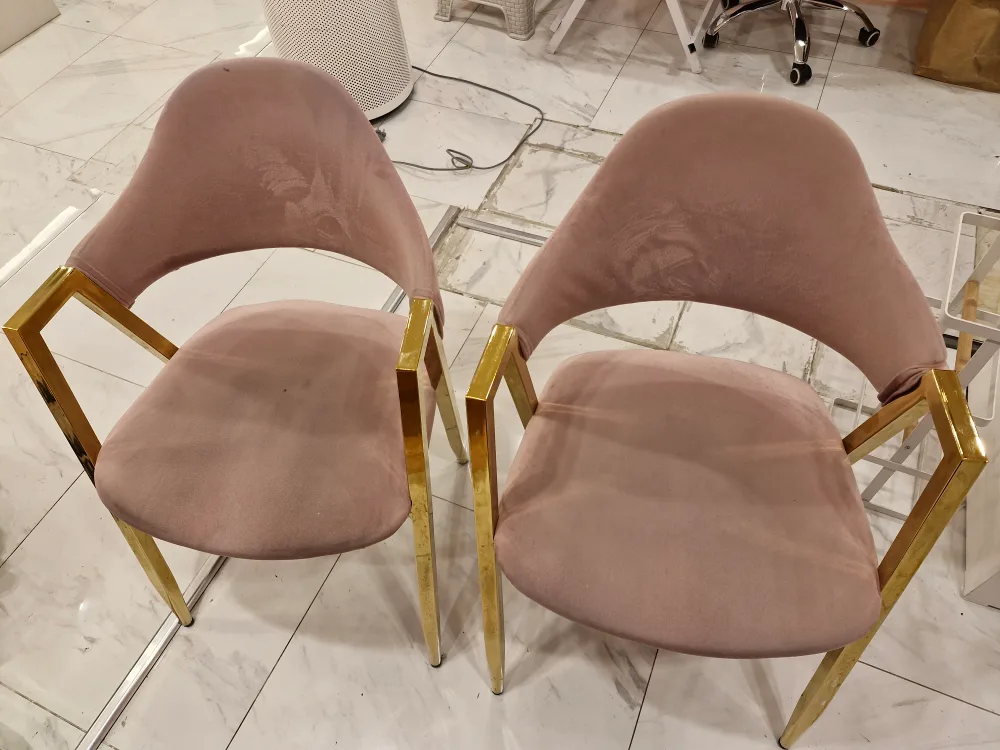 벨벳 의자 2개 핑크 골드 프레임