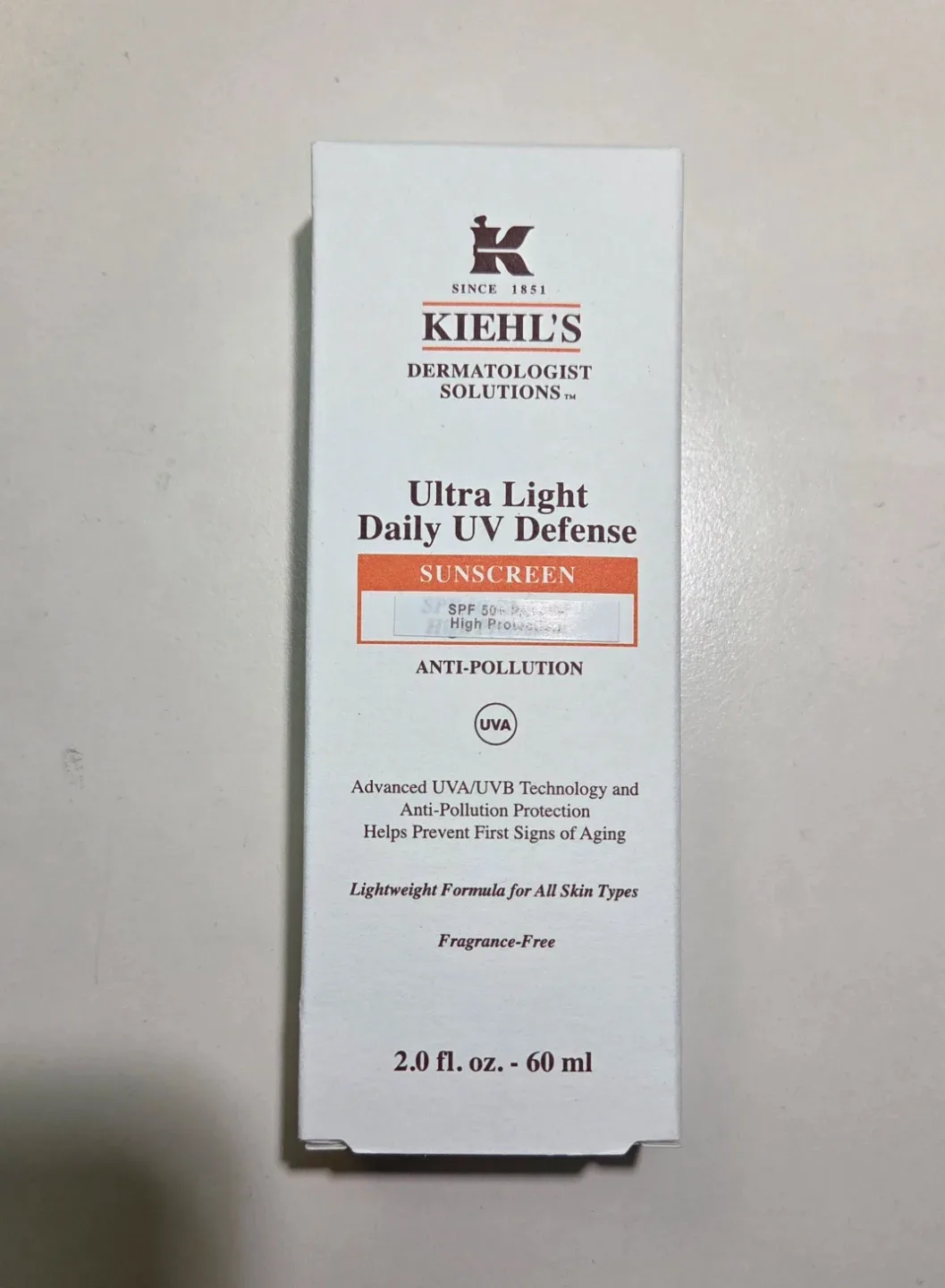 키엘 울트라 라이트 데일리 선스크린 SPF50+ PA++++ 50ml (새상품, 국문택, 선물상자포함)