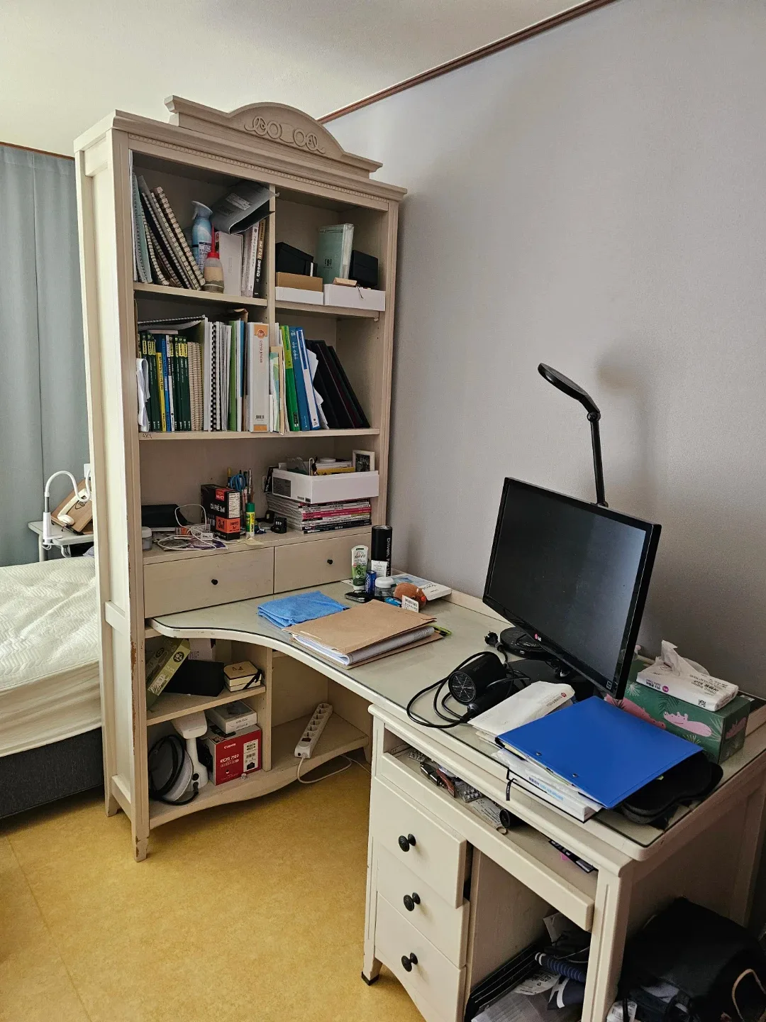 아이보리 책상 책장 세트