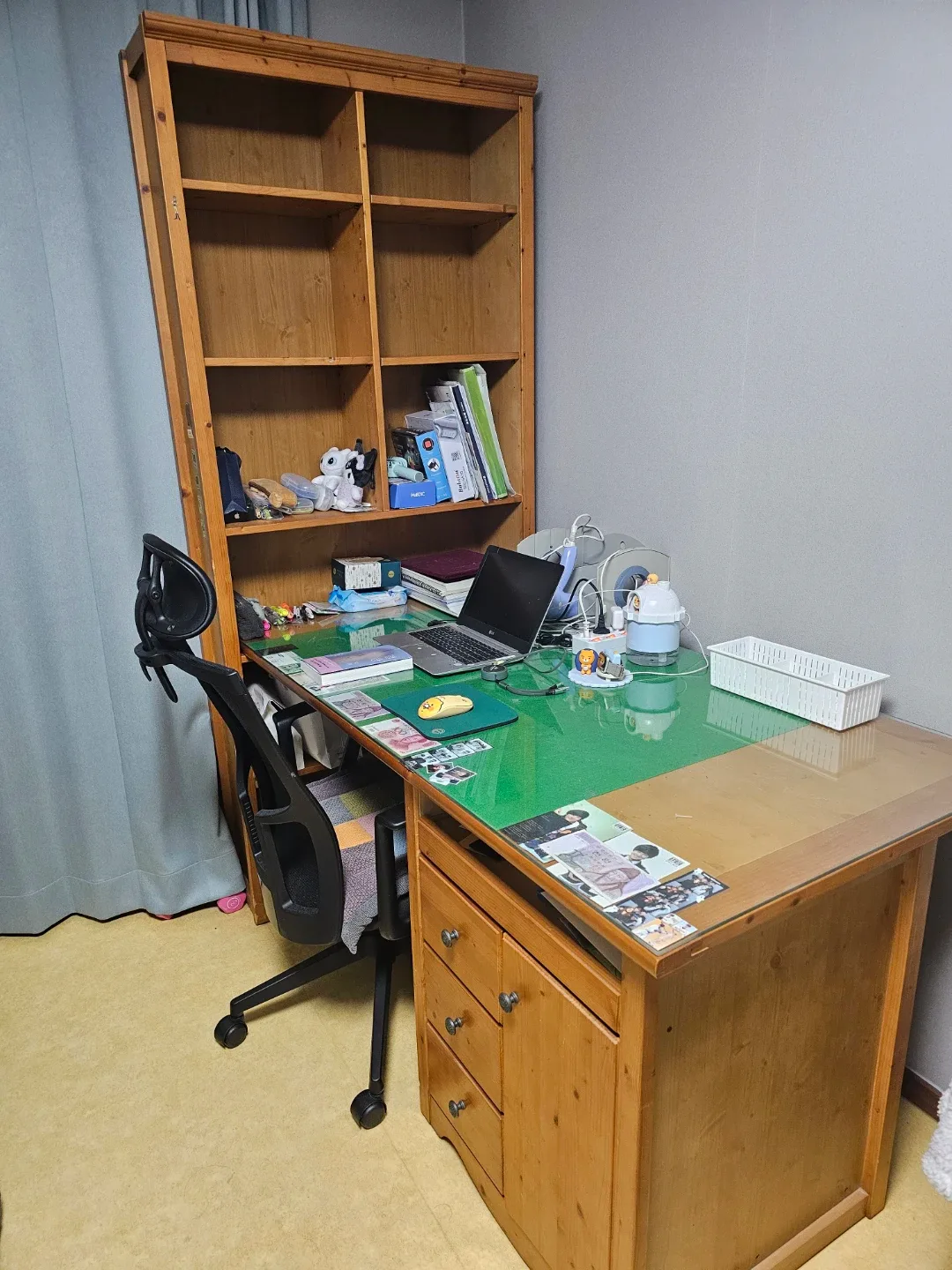 원목 책상 + 책장 세트, 의자 포함