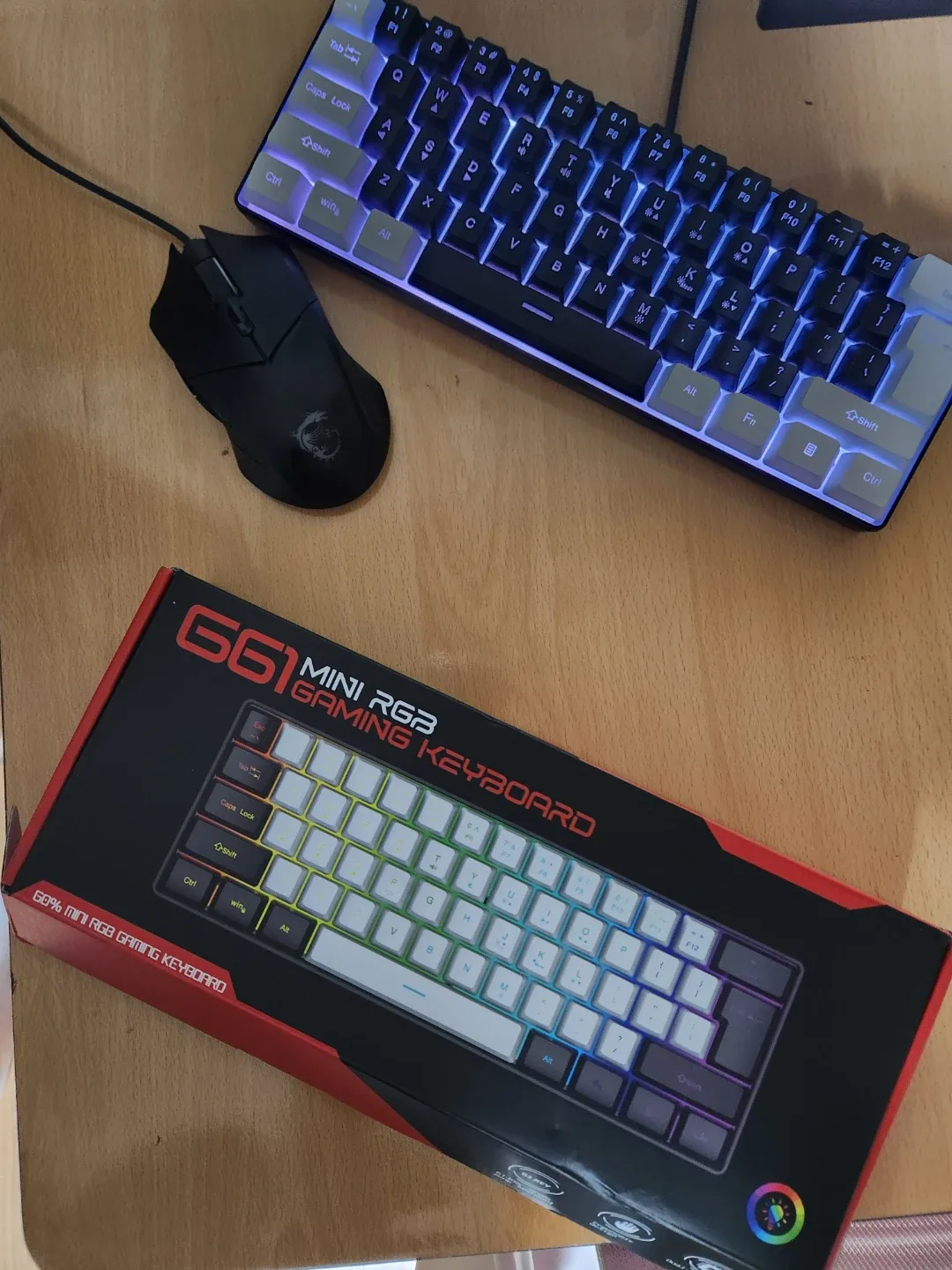 G61 미니 RGB 게이밍 키보드 + msi 게이밍 마우스