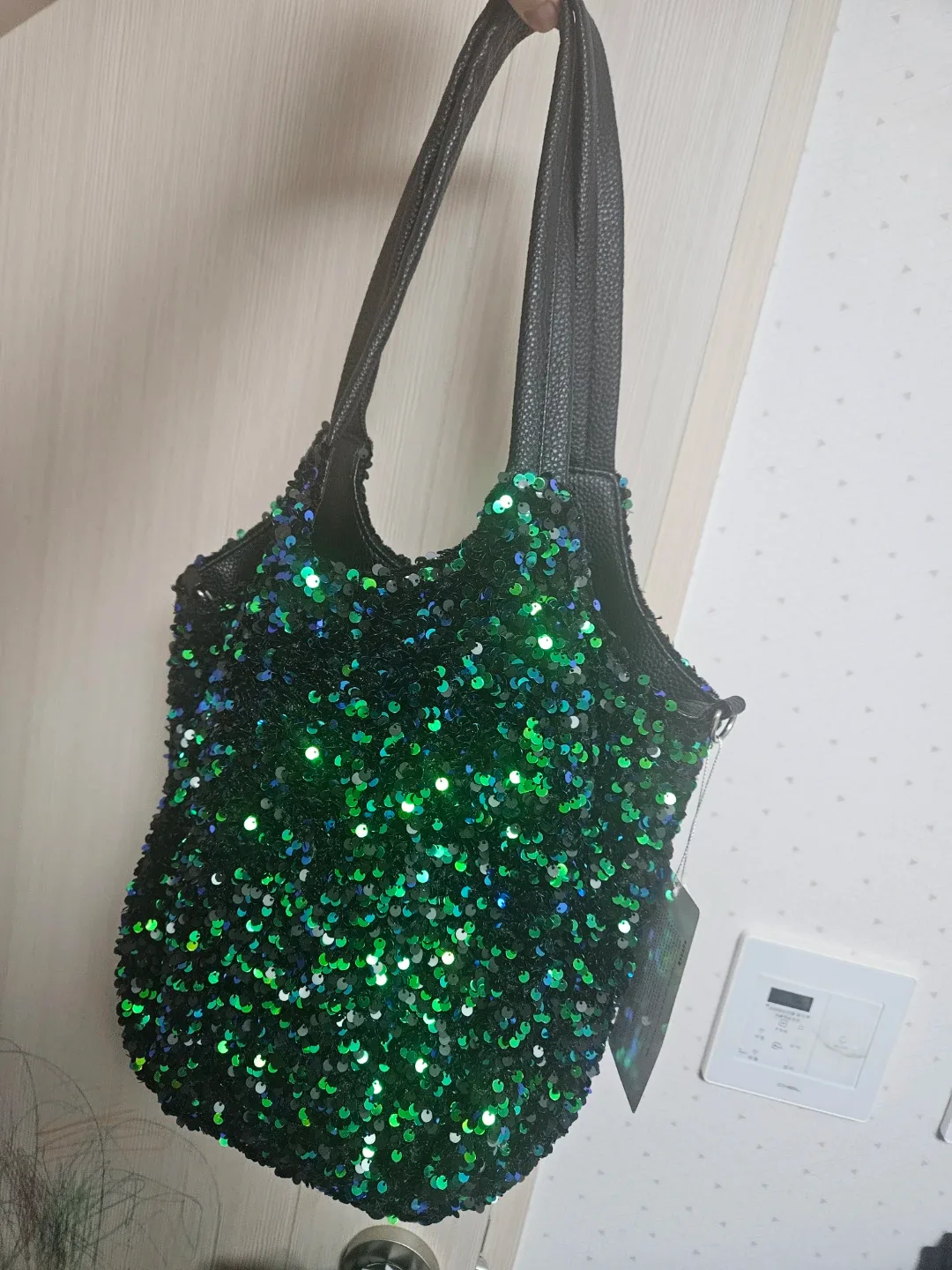 블랙그린 반짝스팽글 숄더.크로스가방