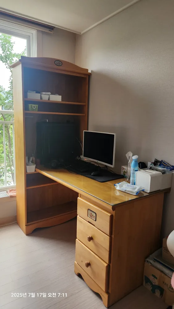 미지트 원목 책상 책장 일체형