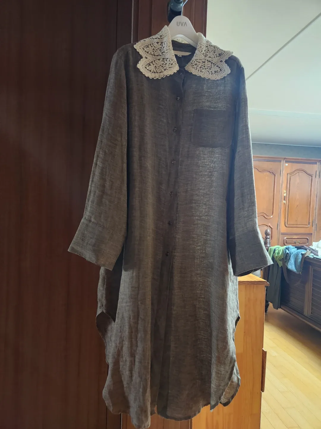 진태옥 린넨100  롱셔츠  원피스