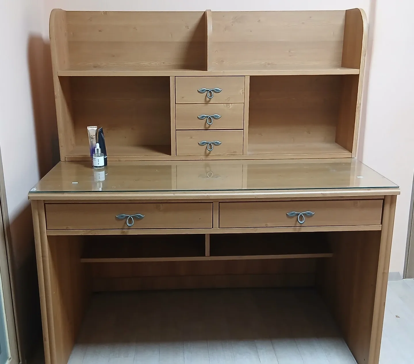 원목 책상 세트 (책장 포함)