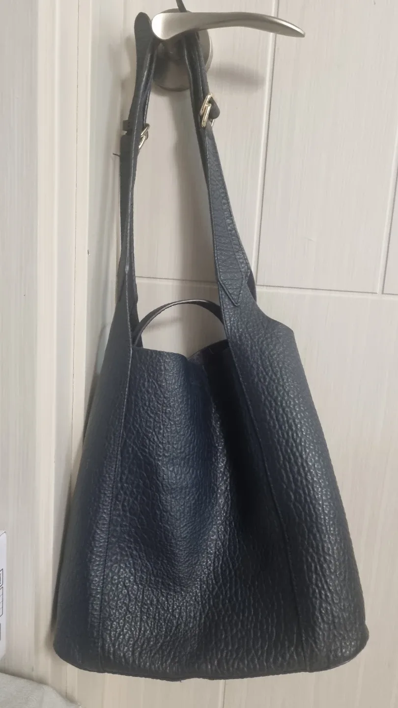 가죽 토트백 네이비