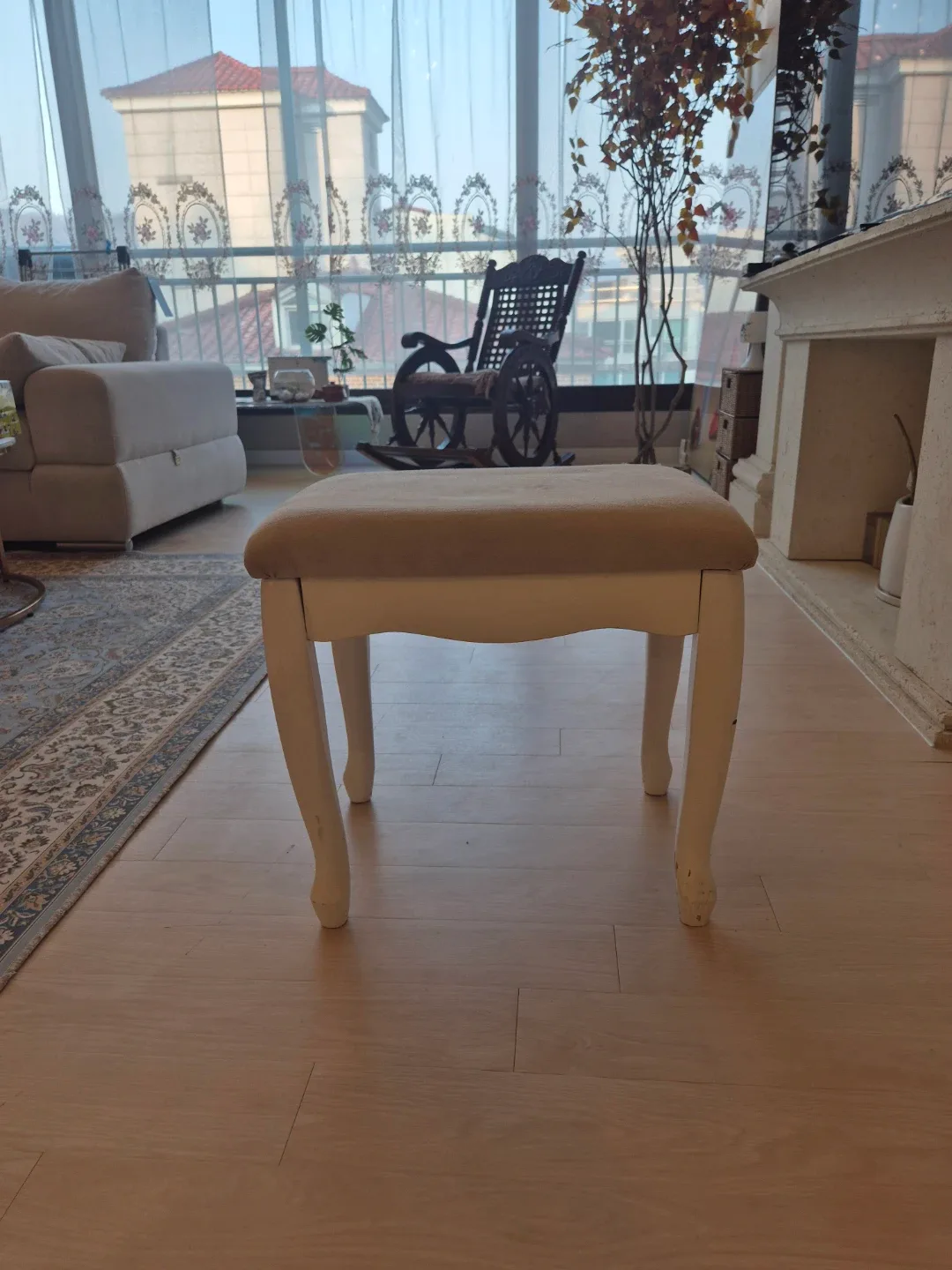 아이보리 화장대 스툴 의자