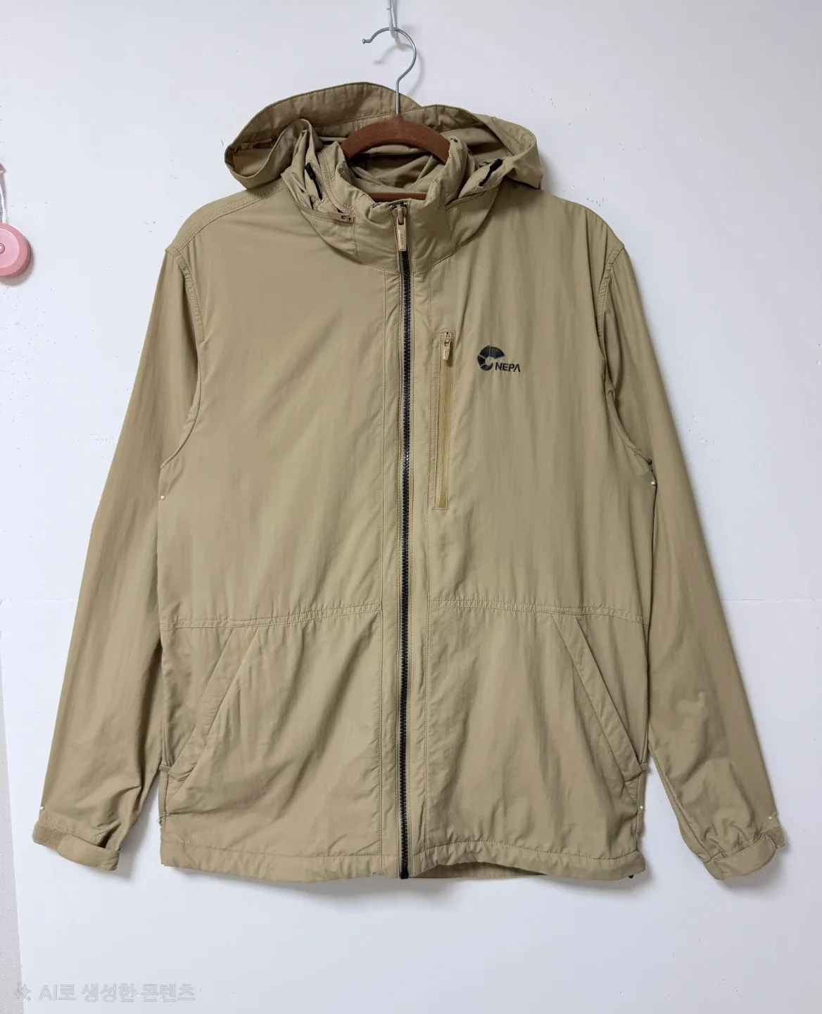 🤎 네파 NEPA 후드 바람막이 자켓 100 / 베이지 아웃도어 바람막이 / 남성 M 고프코어 자켓 🤎