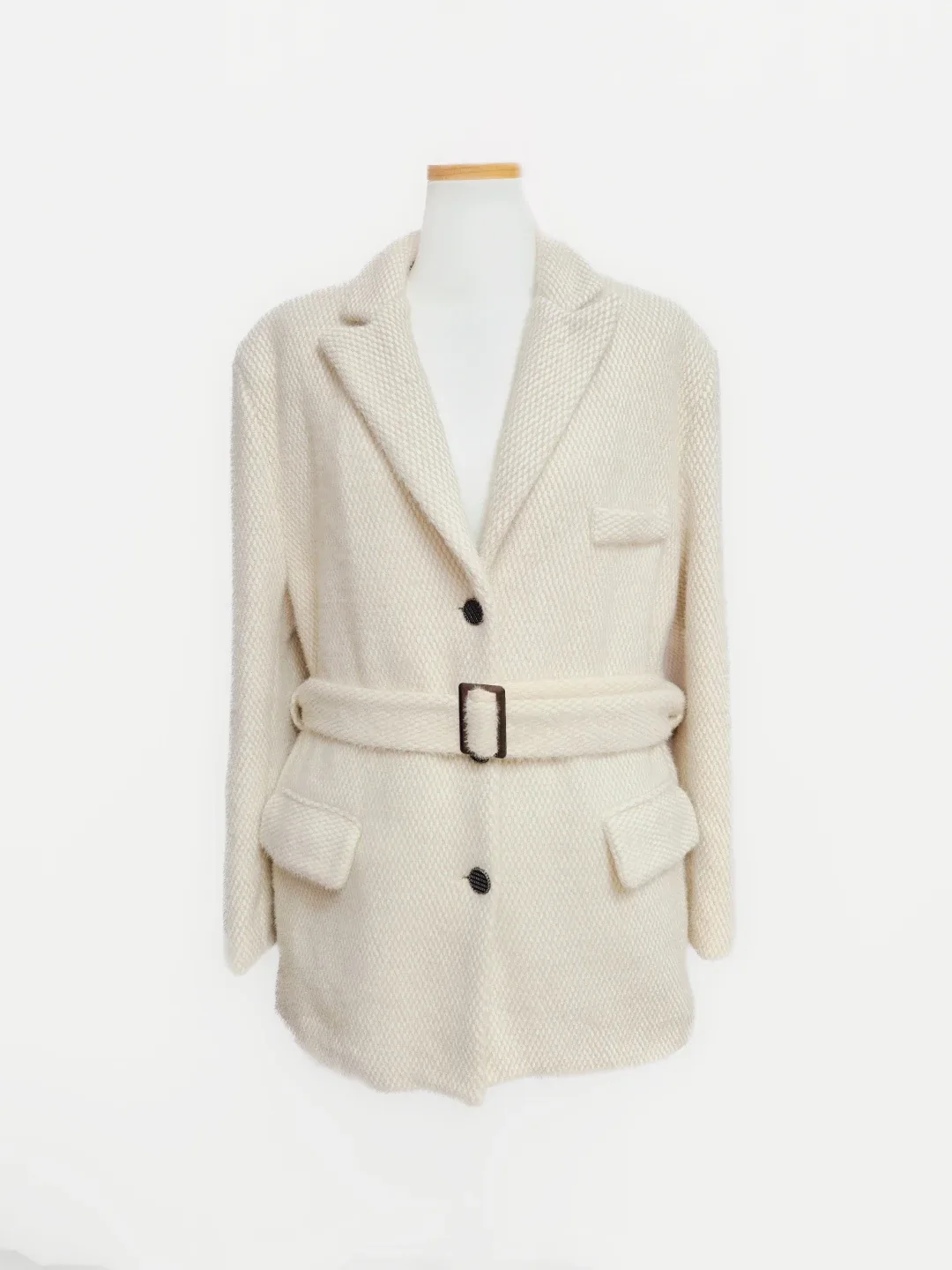 아이보리 벨트 울 코트