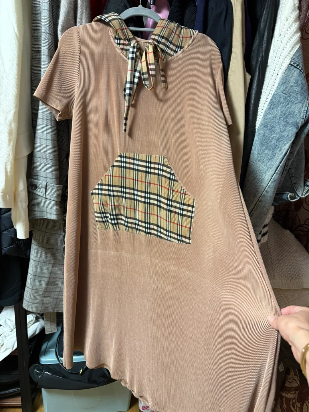 체크 후드 원피스77。88