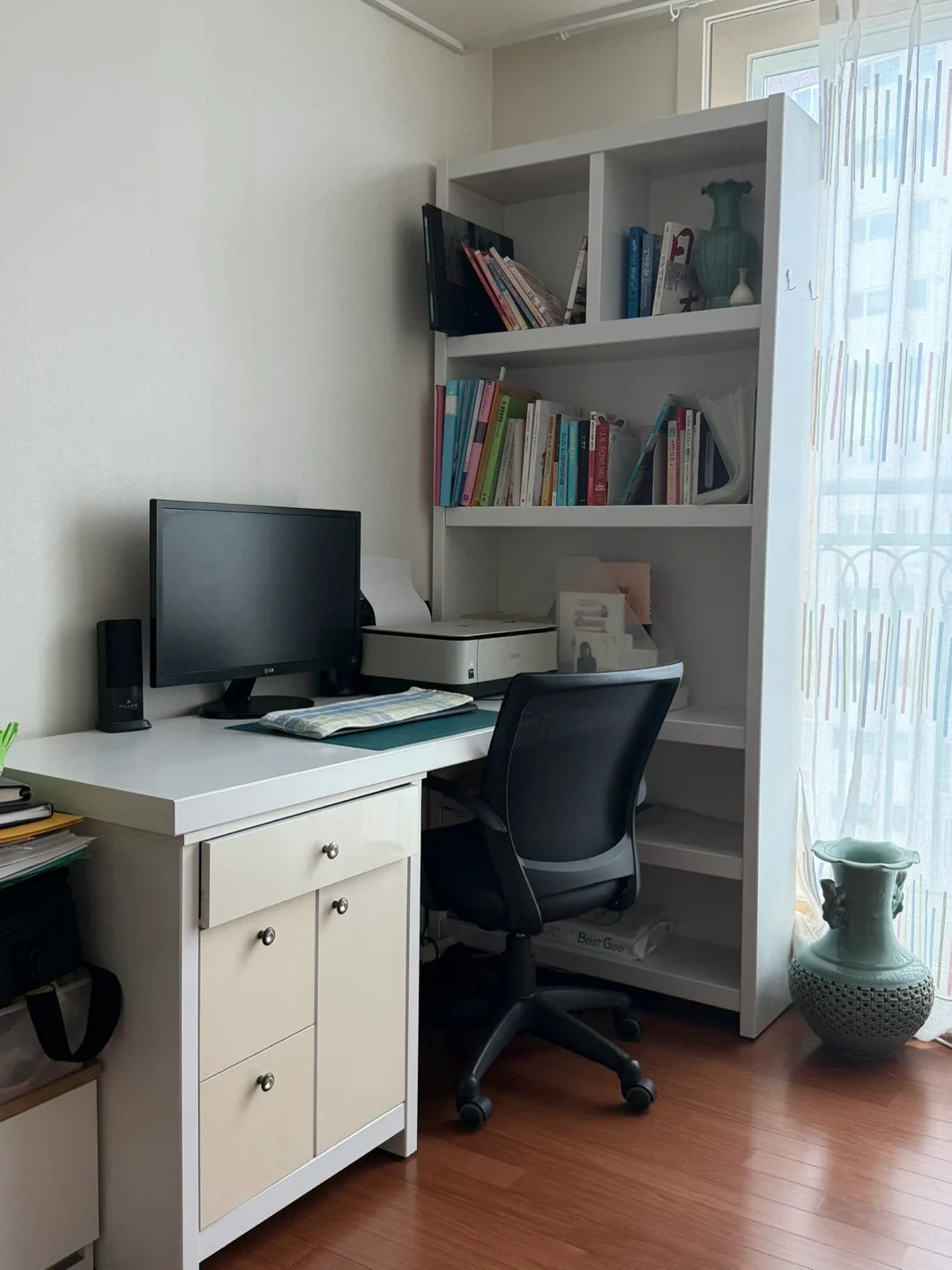 책상+책장+의자 세트 화이트