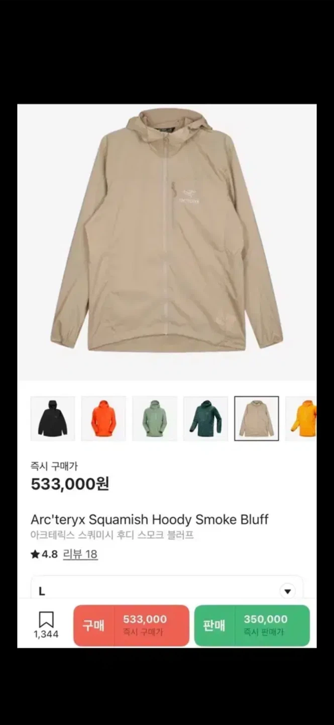 아크테릭스 스쿼미시 L 후디 스모크 블러프 색상 L