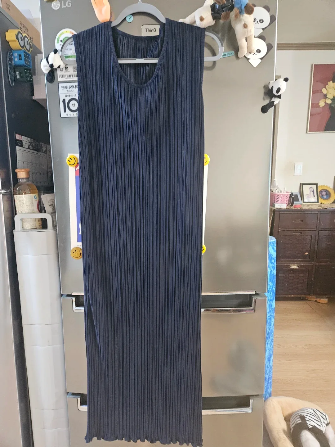 네이비 플리츠 민소매 롱 원피스