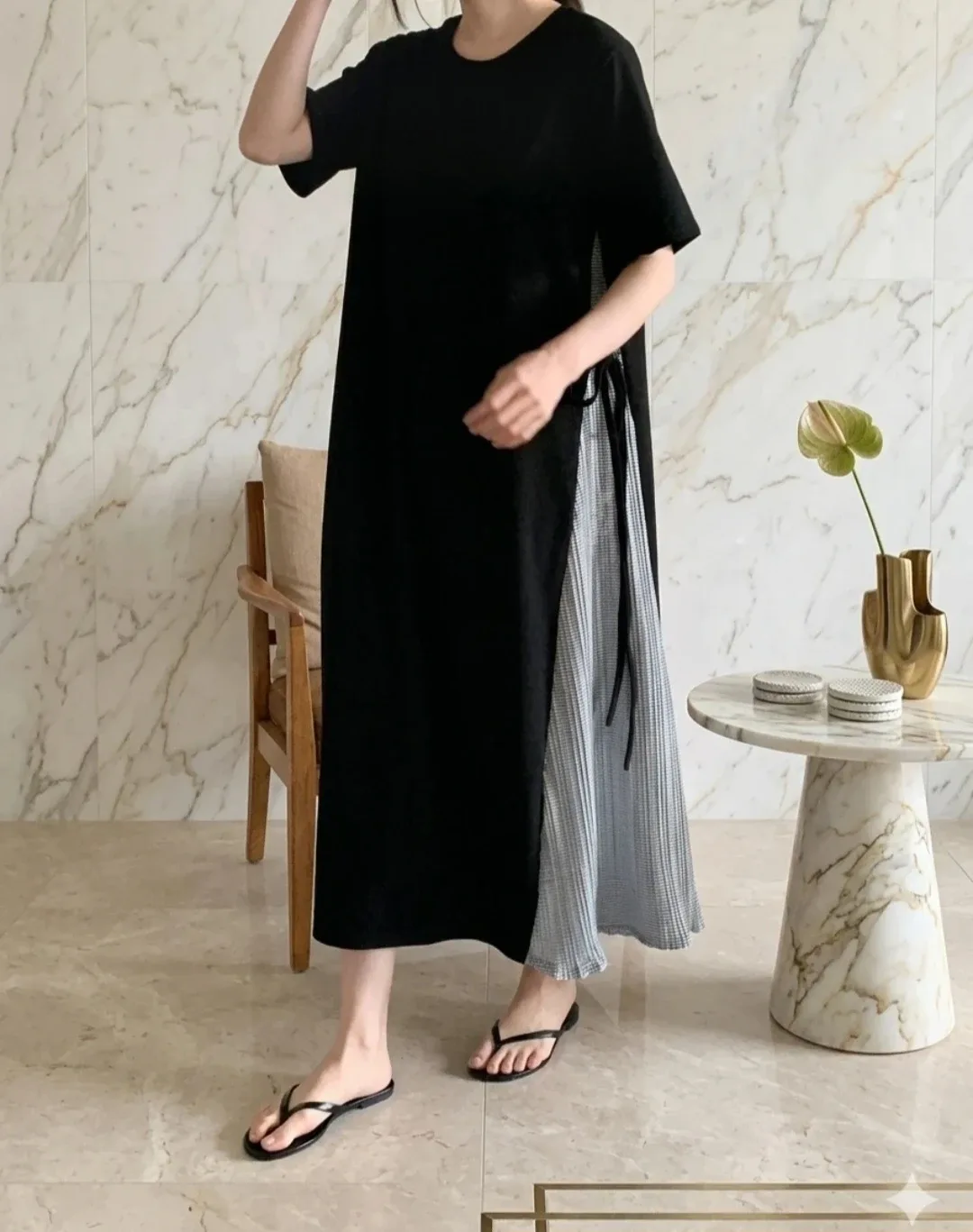 🎈체크 배색 롱 원피스