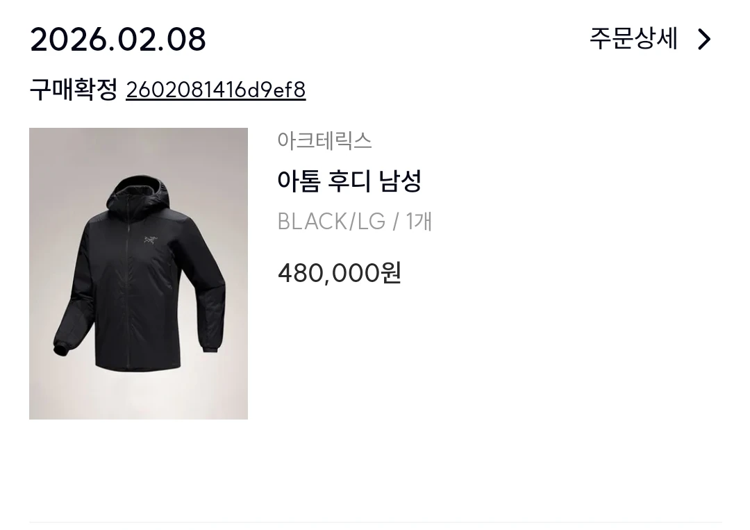 아크테릭스 아톰 후디 블랙 남성 L