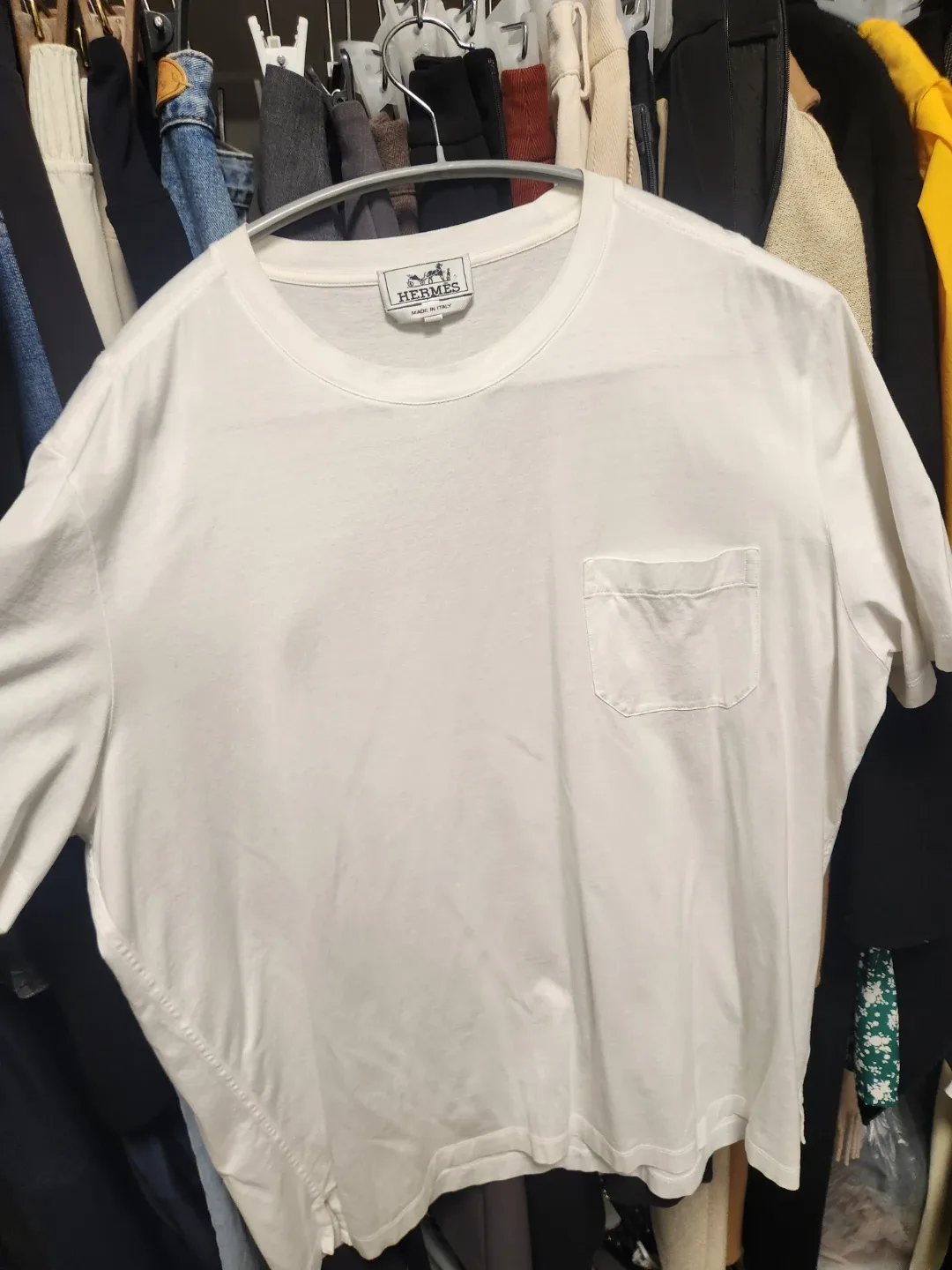 에르메스 화이트 포켓 반팔 티셔츠 XXL