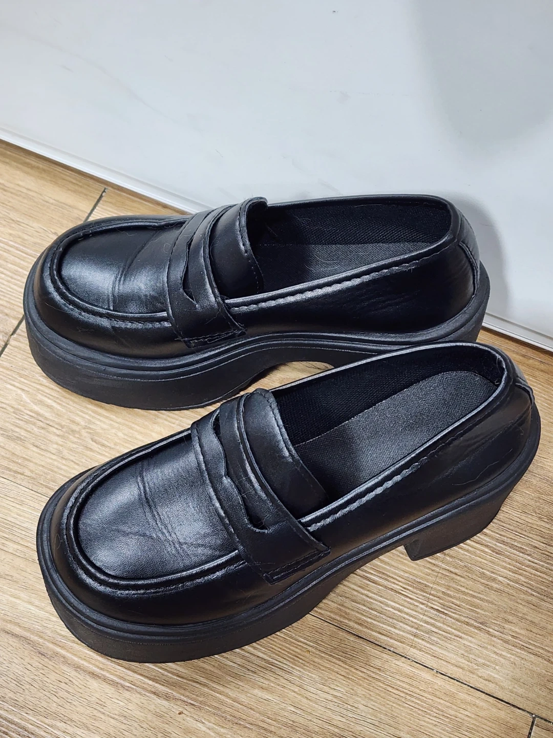 블랙 검정 페니 로퍼 힐 9cm 230 단화 일본풍