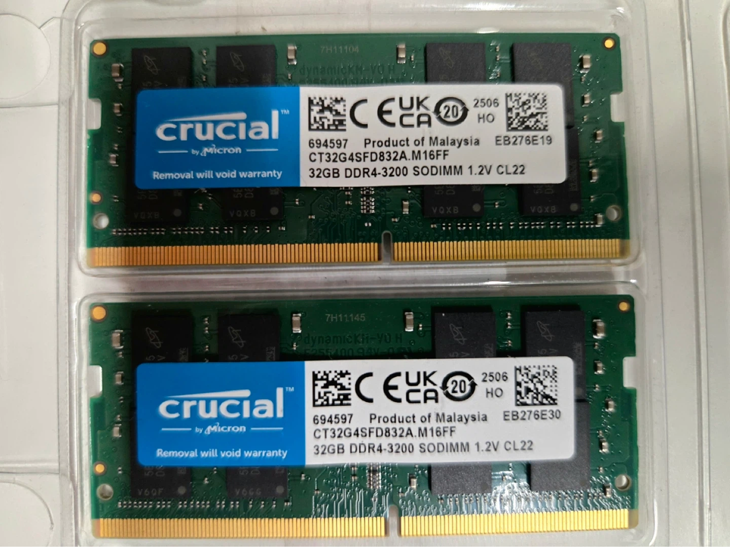 (새상품)크루셜 Crucial DDR4-3200 32GB 2개 노트북 램 2개