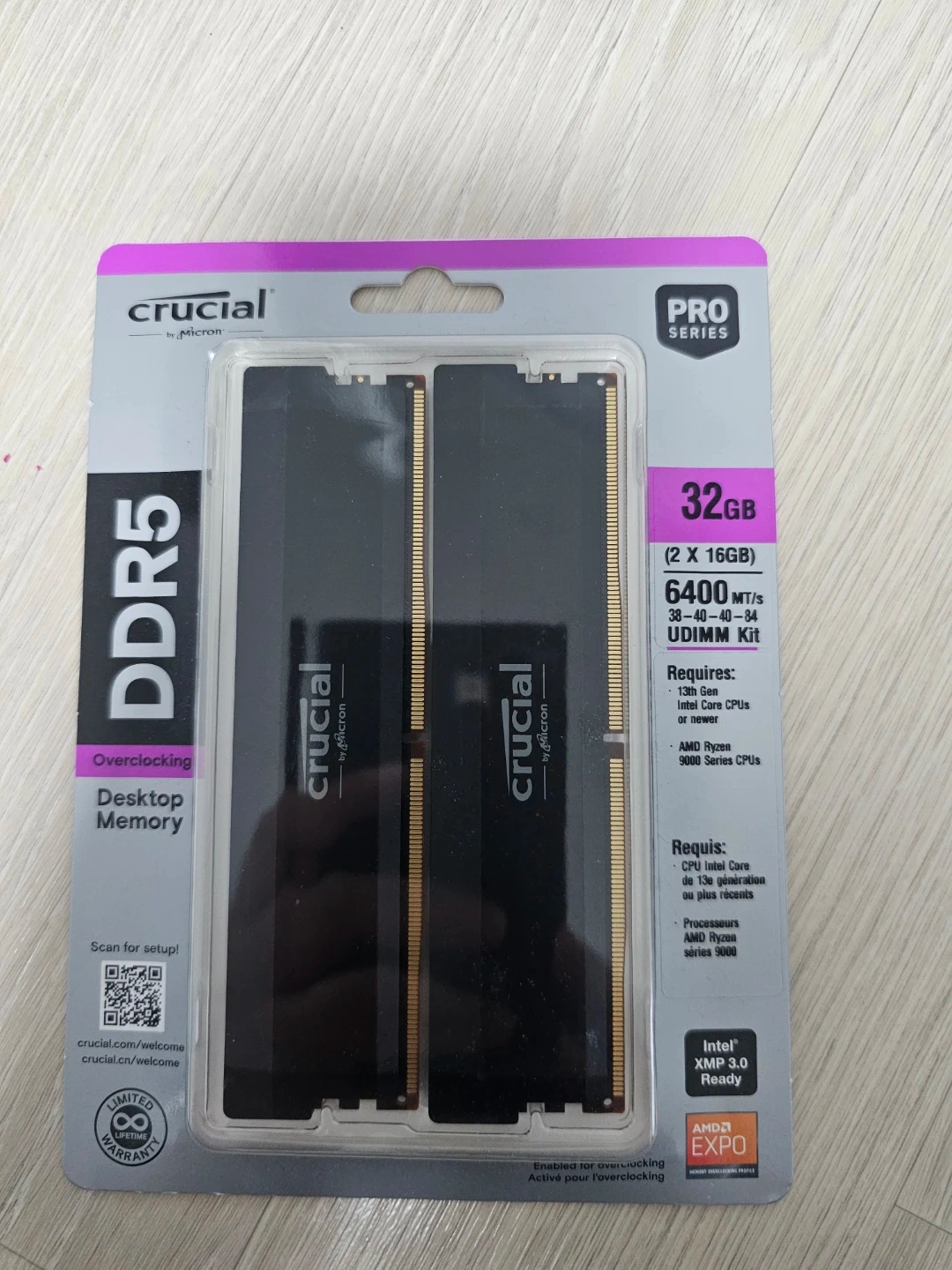 마이크론 Crucial DDR5 32GB(16x2) 6400 CL38 PRO