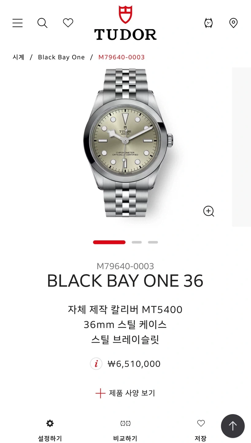 튜더 원(구 블랙베이) 36mm 샴페인 골드