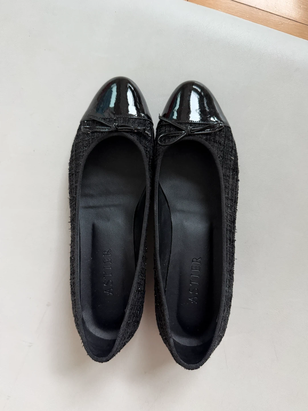 ASTIER 블랙 트위드 리본 플랫슈즈 260