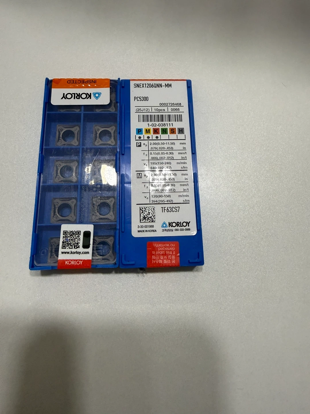 KORLOY SNEX120408-MM 인서트팁 10개