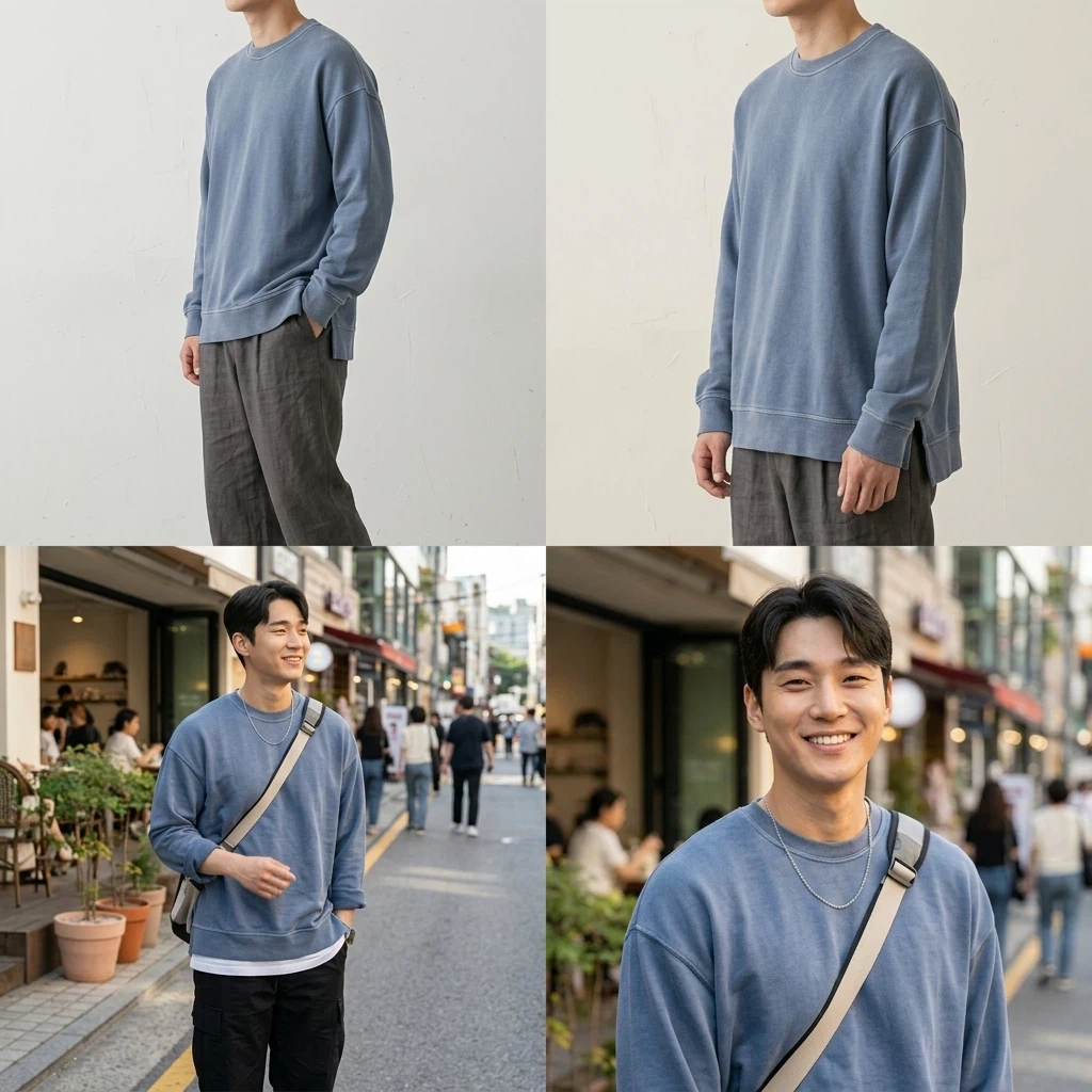 스톤아일랜드 가먼트다이 옆트임 맨투맨 블루 105
