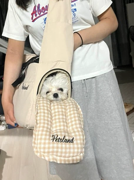펫츠랜드 강아지 슬링백 베이지